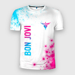 Мужская спорт-футболка Bon Jovi neon gradient style: надпись, символ