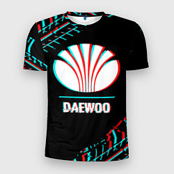 Футболка спортивная мужская Значок Daewoo в стиле glitch на темном фоне, цвет: 3D-принт