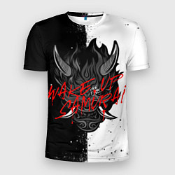 Футболка спортивная мужская Маска Они - Киберпанк 2077 - ЧБ, цвет: 3D-принт