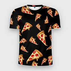 Мужская спорт-футболка Куски пиццы на черном фоне