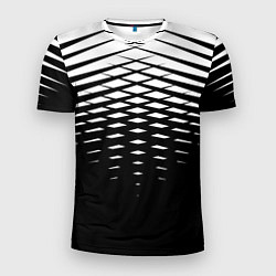 Мужская спорт-футболка Черно-белая симметричная сетка из треугольников