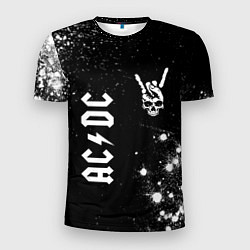 Мужская спорт-футболка AC DC и рок символ на темном фоне