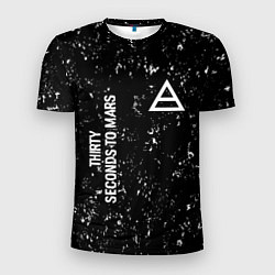 Мужская спорт-футболка Thirty Seconds to Mars glitch на темном фоне: надп