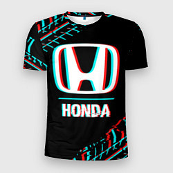 Футболка спортивная мужская Значок Honda в стиле glitch на темном фоне, цвет: 3D-принт