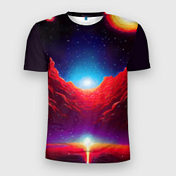 Мужская спорт-футболка Красные облака туманности в космическом пространст