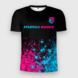 Футболка спортивная мужская Atletico Madrid - neon gradient: символ сверху, цвет: 3D-принт