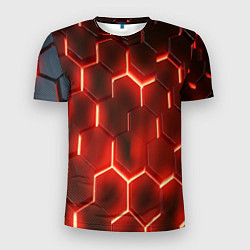 Мужская спорт-футболка Светящиеся красным светом шестиугольники