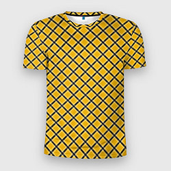 Мужская спорт-футболка Черно-желтый клетчатый узор