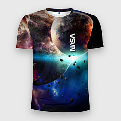 Мужская спорт-футболка За секунду до столкновения планеты с космическим о