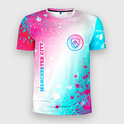 Мужская спорт-футболка Manchester City neon gradient style: надпись, симв