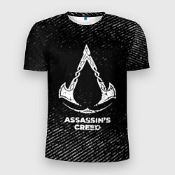 Футболка спортивная мужская Assassins Creed с потертостями на темном фоне, цвет: 3D-принт