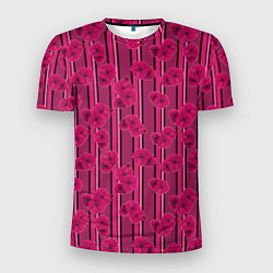 Мужская спорт-футболка Малиновый полосатый узор с цветами анемонов