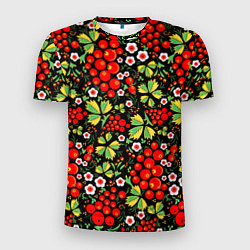 Мужская спорт-футболка Русские узоры - цветы и ягоды