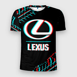 Футболка спортивная мужская Значок Lexus в стиле glitch на темном фоне, цвет: 3D-принт