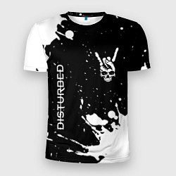 Мужская спорт-футболка Disturbed и рок символ на темном фоне