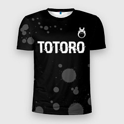 Футболка спортивная мужская Totoro glitch на темном фоне: символ сверху, цвет: 3D-принт