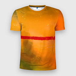 Футболка спортивная мужская Оранжевый туман и красная краска, цвет: 3D-принт