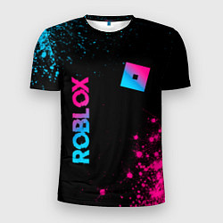 Мужская спорт-футболка Roblox - neon gradient: надпись, символ