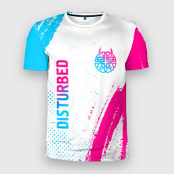 Мужская спорт-футболка Disturbed neon gradient style: надпись, символ
