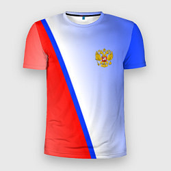 Мужская спорт-футболка Россия полосы с гербом