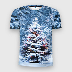 Мужская спорт-футболка Новогодняя ёлка в лесу