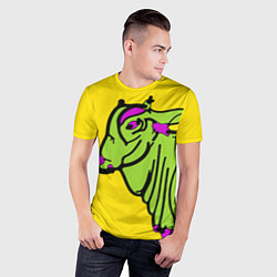 Футболка спортивная мужская Зеленая корова на желтом фоне, цвет: 3D-принт — фото 2