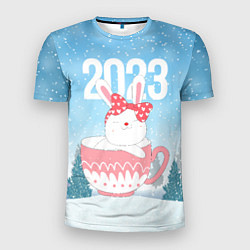 Футболка спортивная мужская Новый год зайчик в кружке, цвет: 3D-принт