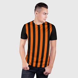 Футболка спортивная мужская Полосатый узор в красных оранжевых тонах на черном, цвет: 3D-принт — фото 2