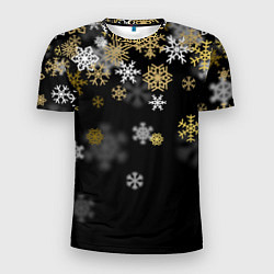 Мужская спорт-футболка Золотые и белые снежинки