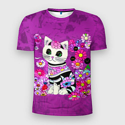 Футболка спортивная мужская Зеленоглазый котенок в цветах, цвет: 3D-принт