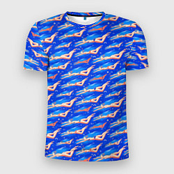 Мужская спорт-футболка Плывущие девушки на синем