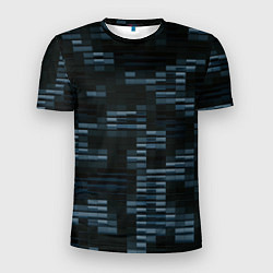 Мужская спорт-футболка Чёрные и синие блоки во тьме
