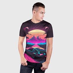 Футболка спортивная мужская Synthwave car and mountains, цвет: 3D-принт — фото 2