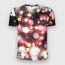 Мужская спорт-футболка Сияние розовых и золотых блесток на черном фоне