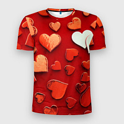 Мужская спорт-футболка Красные сердца на красном фоне