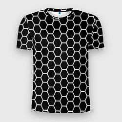 Мужская спорт-футболка Черно белые соты абстракция
