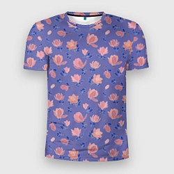 Мужская спорт-футболка Цветы магнолии на нежно-лиловом