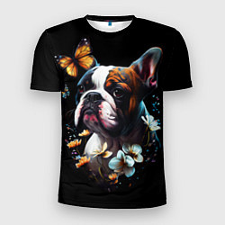 Футболка спортивная мужская Французский бульдог на цветущем лугу, цвет: 3D-принт