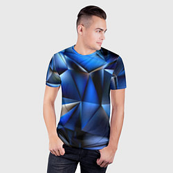 Футболка спортивная мужская Polygon blue abstract, цвет: 3D-принт — фото 2