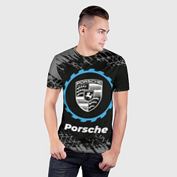 Футболка спортивная мужская Porsche в стиле Top Gear со следами шин на фоне, цвет: 3D-принт — фото 2