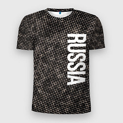 Мужская спорт-футболка Россия на фоне узора медного цвета