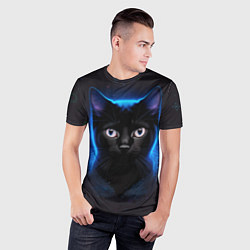 Футболка спортивная мужская Черный кот на фоне созвездий, цвет: 3D-принт — фото 2