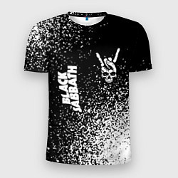 Мужская спорт-футболка Black Sabbath и рок символ на темном фоне