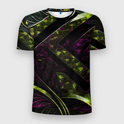 Футболка спортивная мужская Темные фиолетовые и зеленые вставки, цвет: 3D-принт