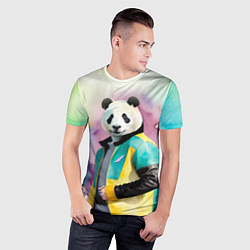 Футболка спортивная мужская Прикольный панда в модной куртке, цвет: 3D-принт — фото 2
