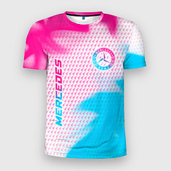 Мужская спорт-футболка Mercedes neon gradient style: надпись, символ