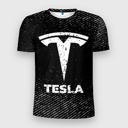 Футболка спортивная мужская Tesla с потертостями на темном фоне, цвет: 3D-принт