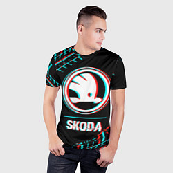 Футболка спортивная мужская Значок Skoda в стиле glitch на темном фоне, цвет: 3D-принт — фото 2