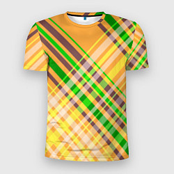 Футболка спортивная мужская Желто-зеленый геометрический ассиметричный узор, цвет: 3D-принт