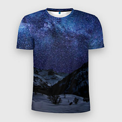Мужская спорт-футболка Снежные горы и космос